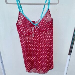Cacique Red & White Polkadot Mesh Chemise Size 18/20